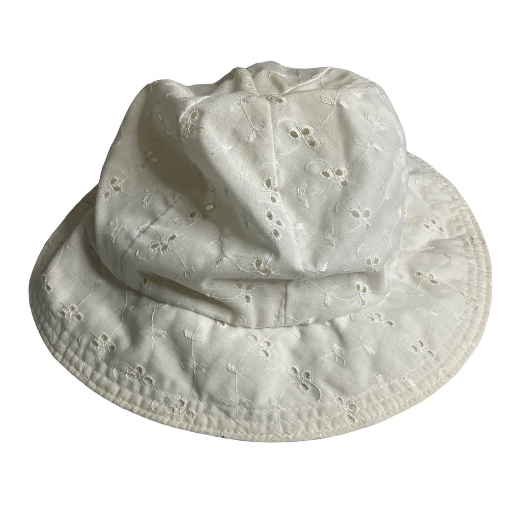 Vintage White Eyelet Embroidered Sun Hat Union Made USA Cottagecore Prairie